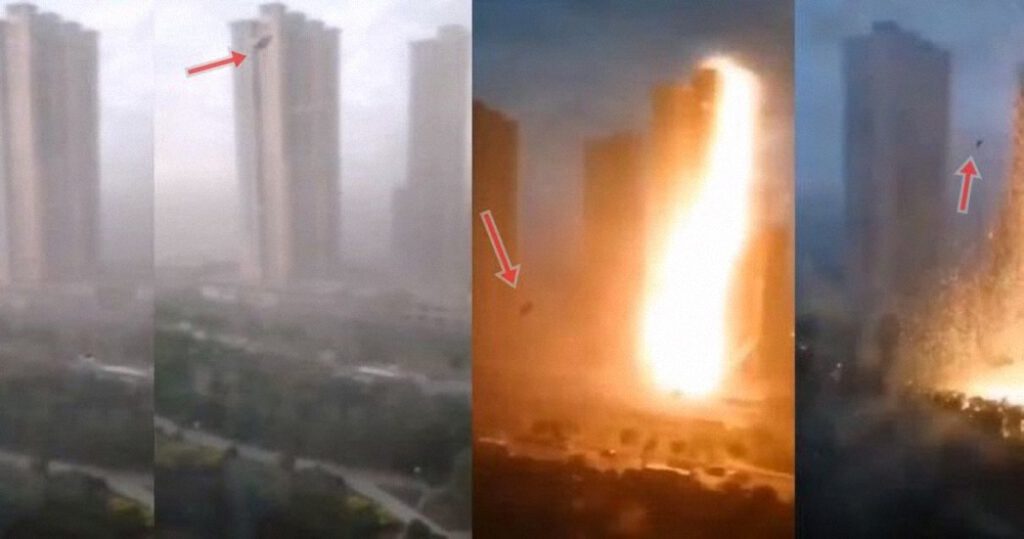 ¿Un rayo golpeó la línea eléctrica en China o fue un ovni?