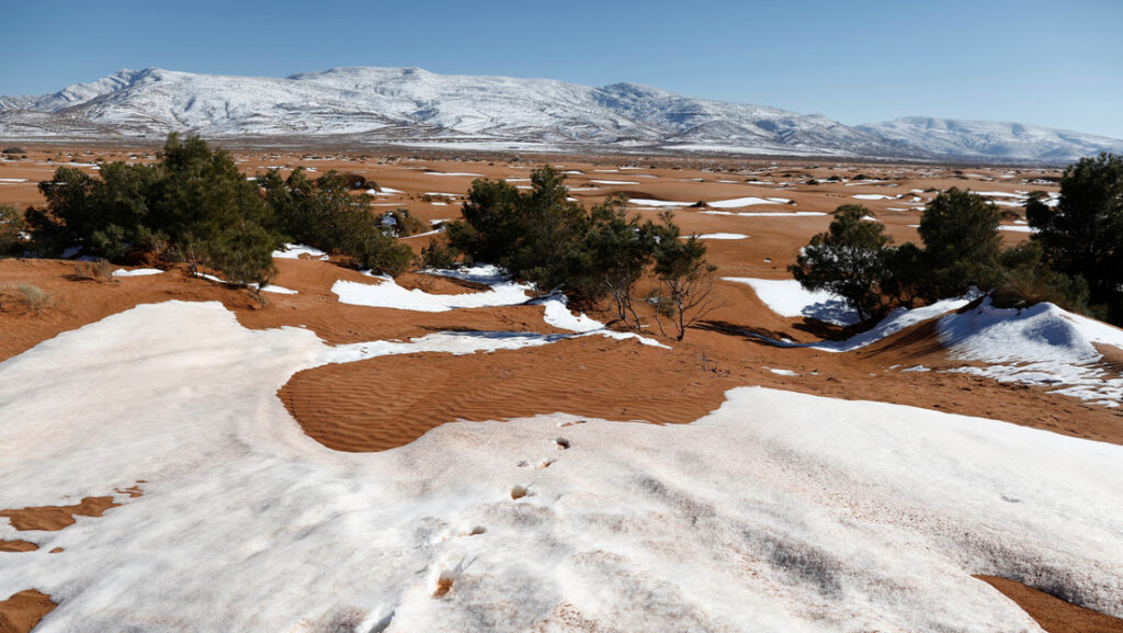 Nieve tiñe de blanco una parte del desierto del Sahara y varias regiones de Arabia Saudita