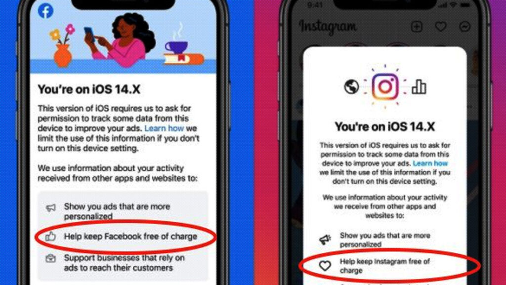 Facebook e Instagram empiezan a notificar a los usuarios de iOS que la recopilación de datos puede «ayudar a mantener gratis» estas aplicaciones