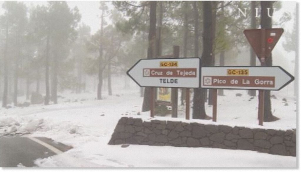 Una extraña tormenta de nieve y un clima extremo azotan las Islas Canarias, España