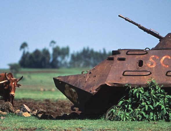 Africa, Ethiopia, View Of Tank With Farmer And Plow (Year 2000)