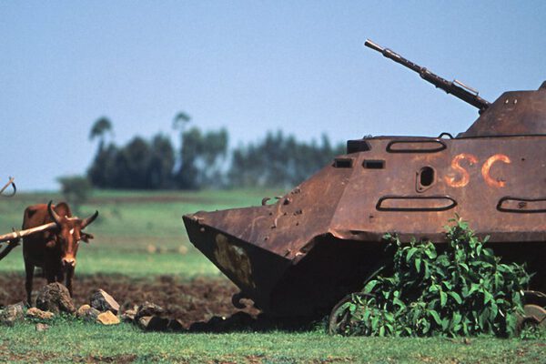 Africa, Ethiopia, View Of Tank With Farmer And Plow (Year 2000)