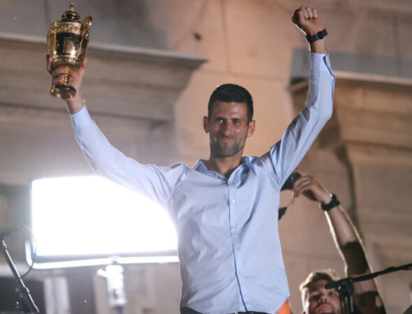Novak Djokovic Celebrates Winning Wimbledon 2022 Men's Singles Title