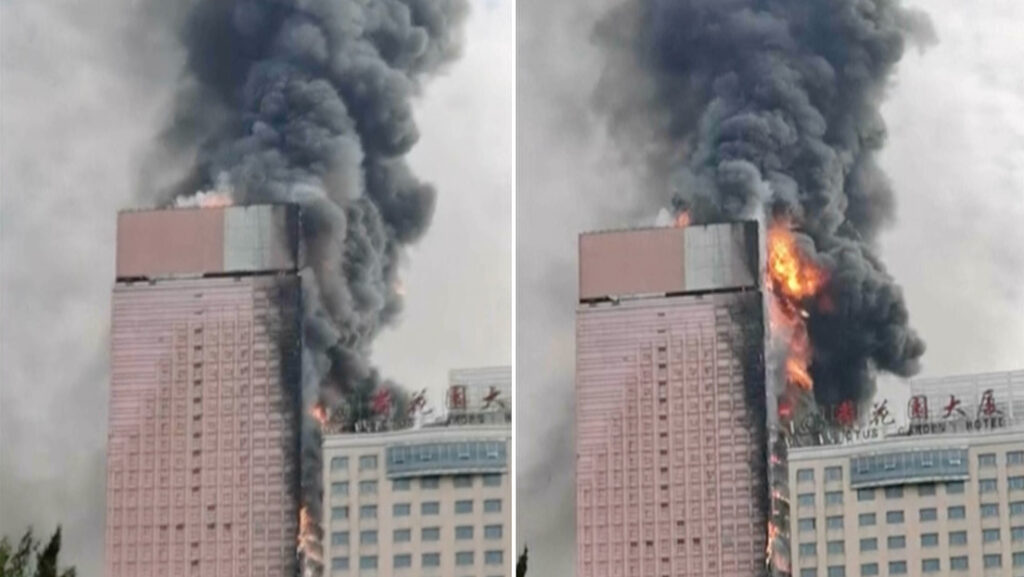 Un rascacielos en China se incendia completamente en poco tiempo