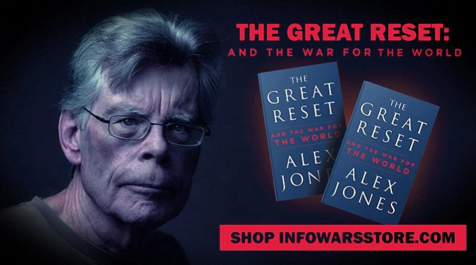 ¡Alex Jones supera en ventas a Stephen King! ¡Es porque los planes de Klaus Schwab y los globalistas son más terribles que cualquier historia de terror!