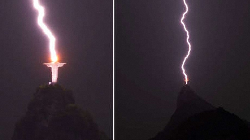 Un rayo impacta en el monumento del Cristo Redentor en Río de Janeiro