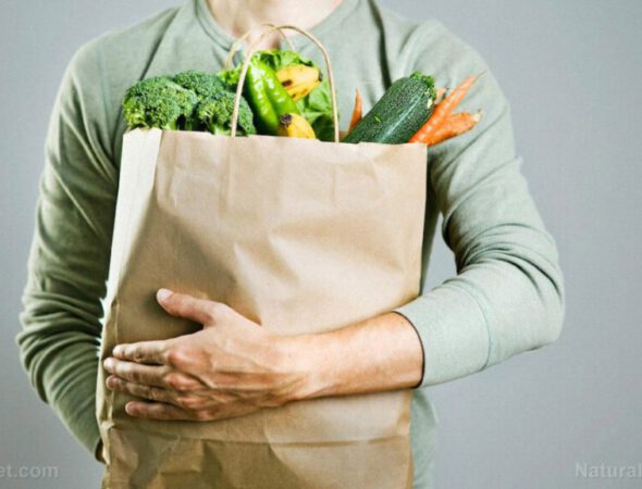 Woman-Brown-Paper-Bag-Groceries-Vegetables