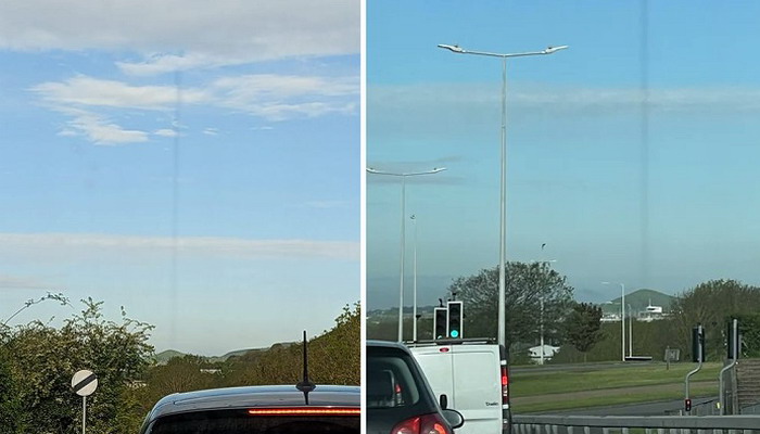 Una extraña línea vertical negra en el cielo desconcierta a los meteorólogos en Inglaterra