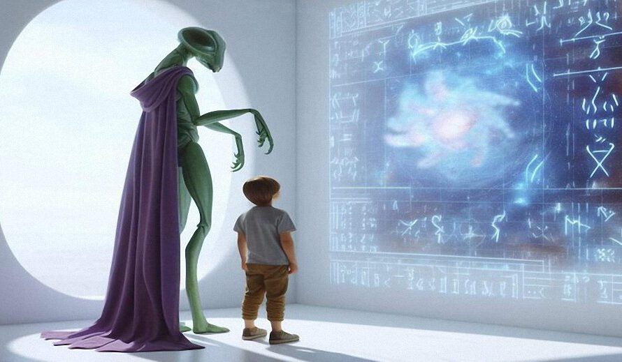 Niño viaja a otro planeta llevado por un extraterrestre insectoide